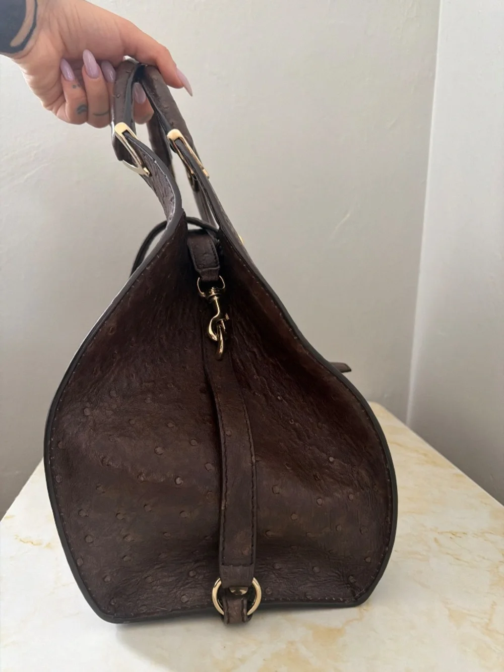 GUCCI OSTRICH BROWN STIRRUP BAG - Picture 3 of 7